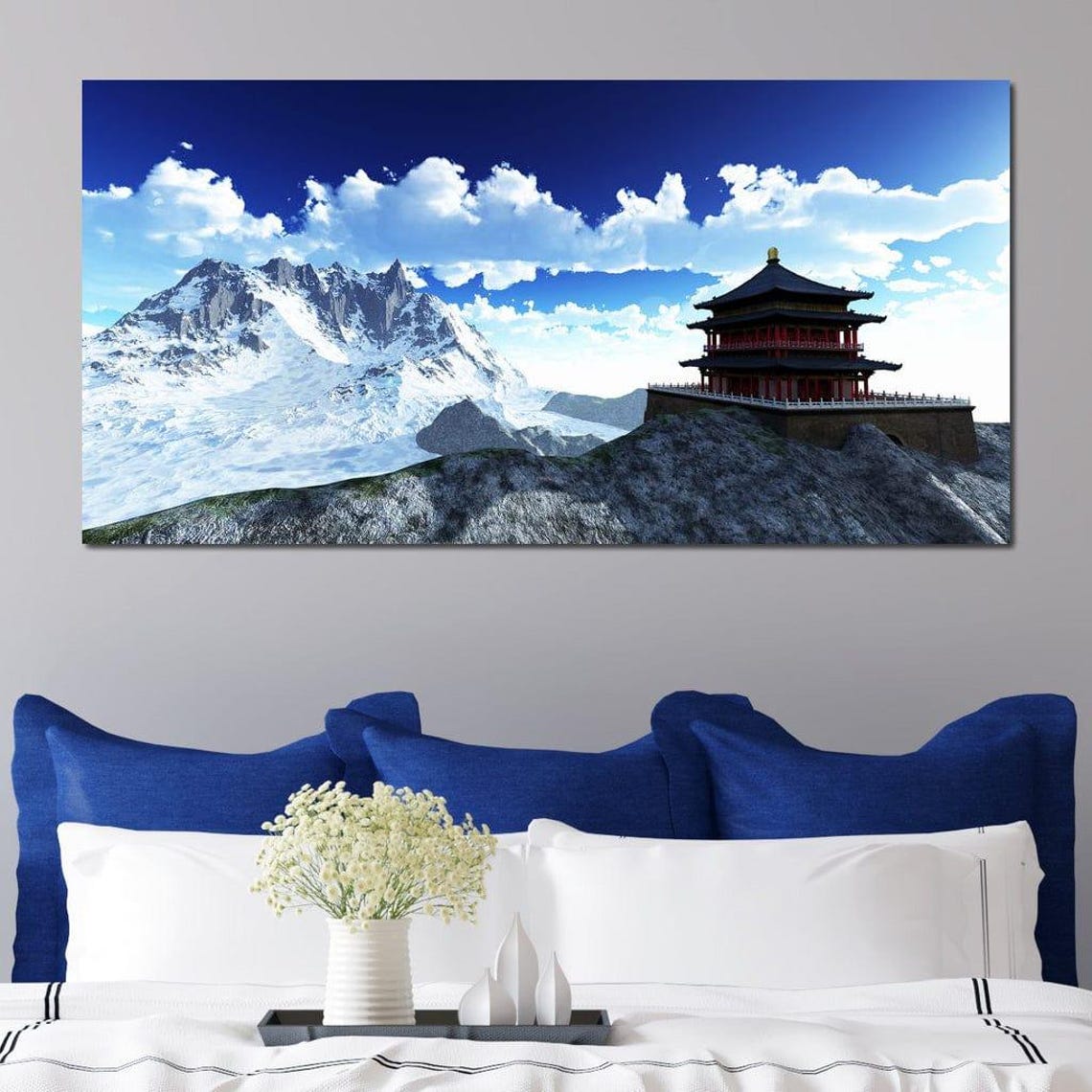 Serene Mountain Temple Peak Snowy Buddhist Shrine Landscape Poster - Image 4