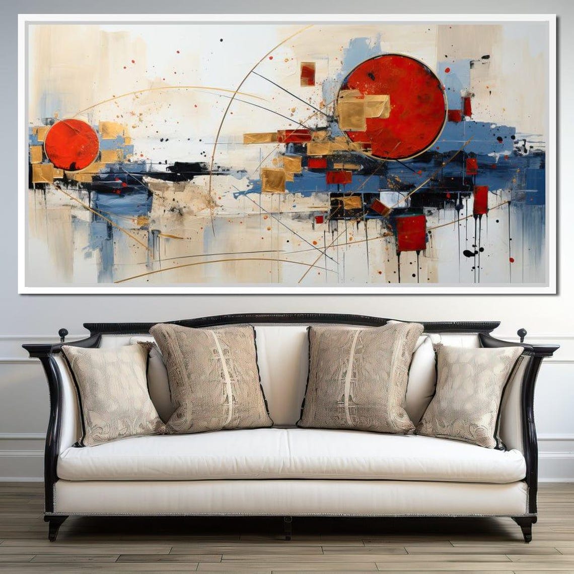 Golden Royal Geometric Harmony 02 Modern Abstract Wall Art Bold Beige Blue Red Circle By Nichecanvas - Image 4
