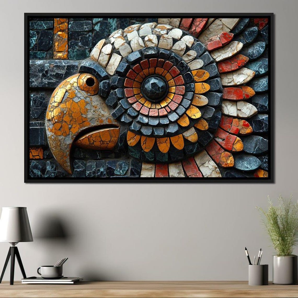 Mosaic Serpent Head Aztec Inspired Stone Tile Geometric Art Print - Image 2
