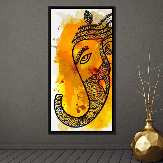 Lord Ganesha In Yellow Hindu Wall Decor Vibrant Artwork Spiritual Deity Art Indian Ethnic Design Modern Bohemian By Nichecanvas