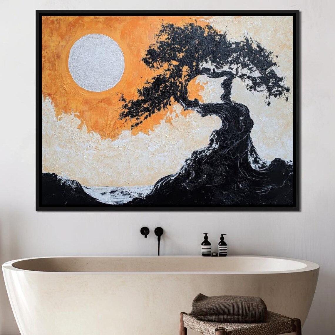 Eternal Sunrise Echo Nature Print Wall Art Minimalist Home Decor Gray Orange Tree Silhouette By Nichecanvas - Image 2