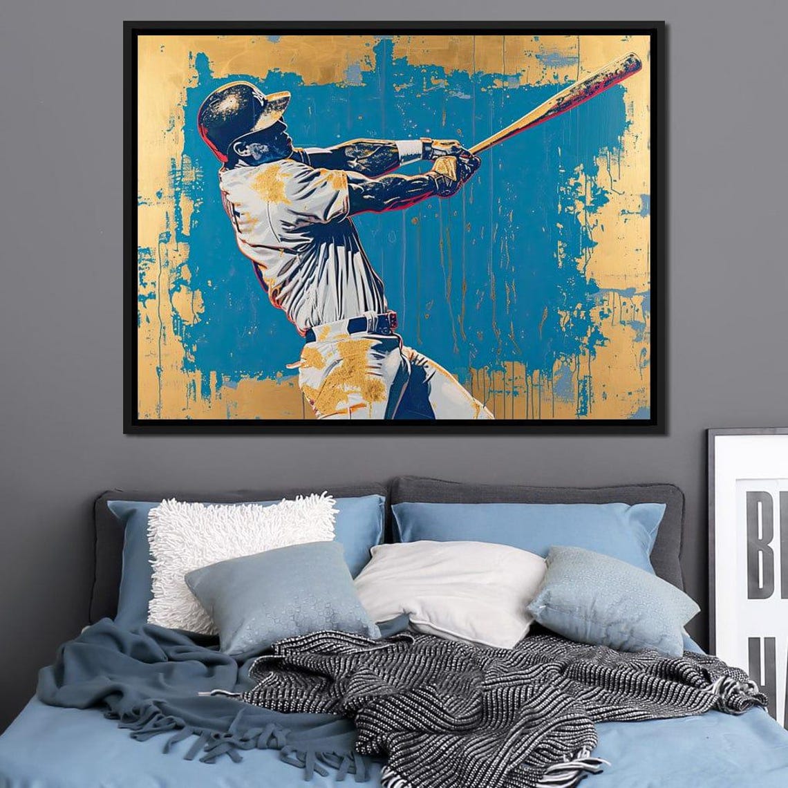 Baseball Player Mid Swing Pop Art Teal Gold Dynamic Sports Poster - Image 2