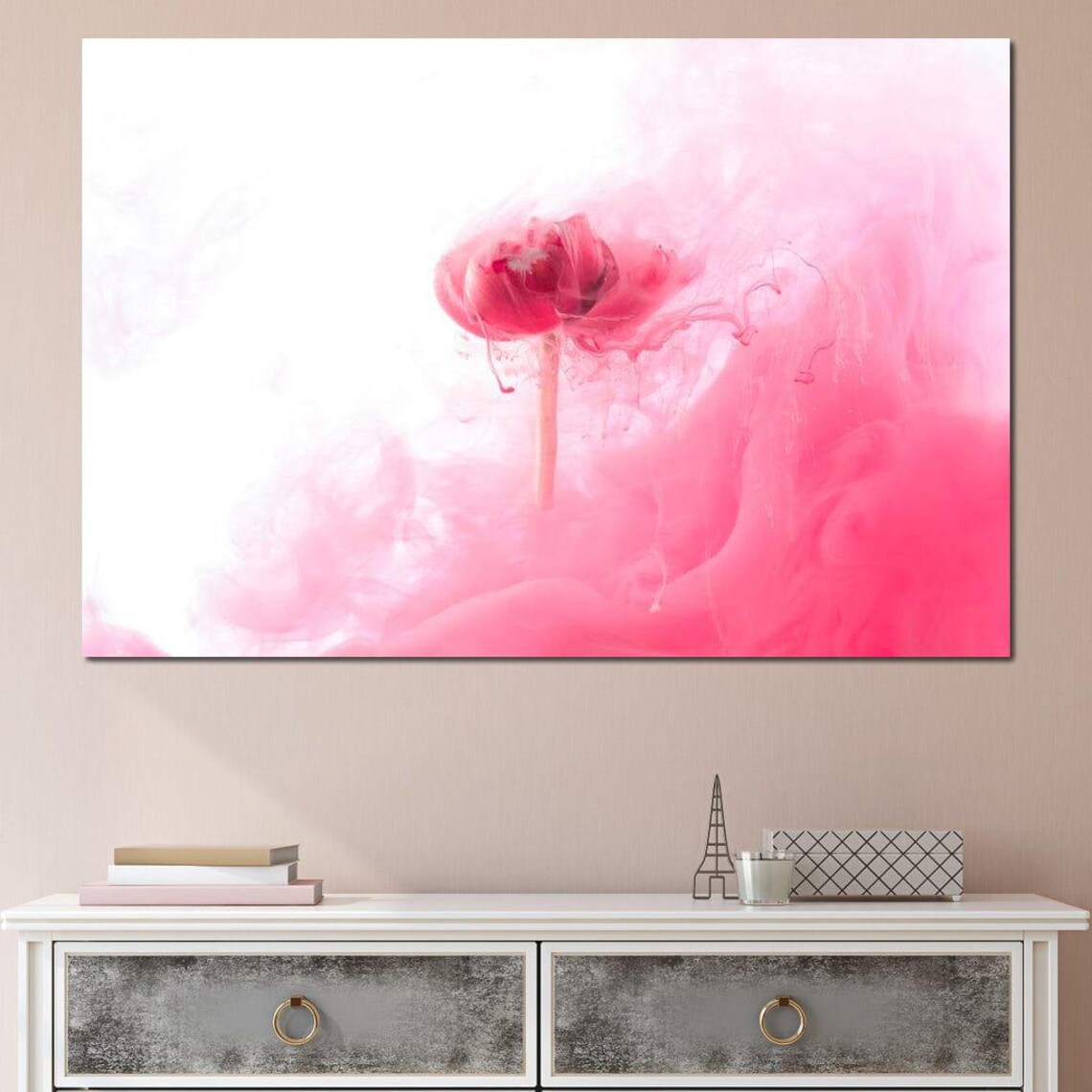 Pink Flower Dissolving Ink Smoke Dreamy Minimalist Floral Art Poster - Image 4