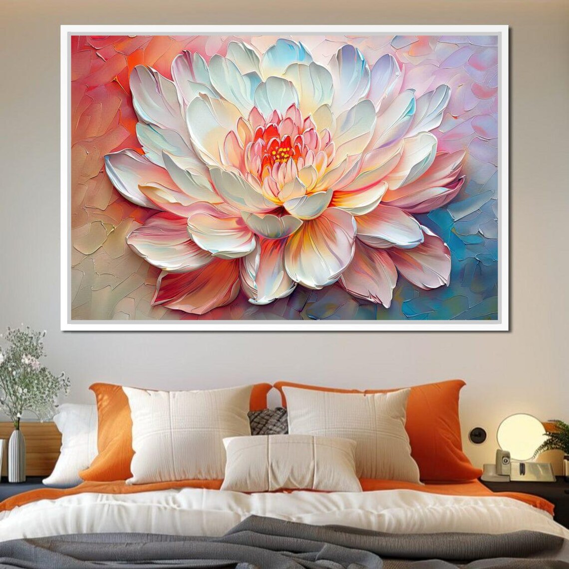 White Dahlia Macro Impasto Oil Painting Pastel Flower Art Print - Image 4