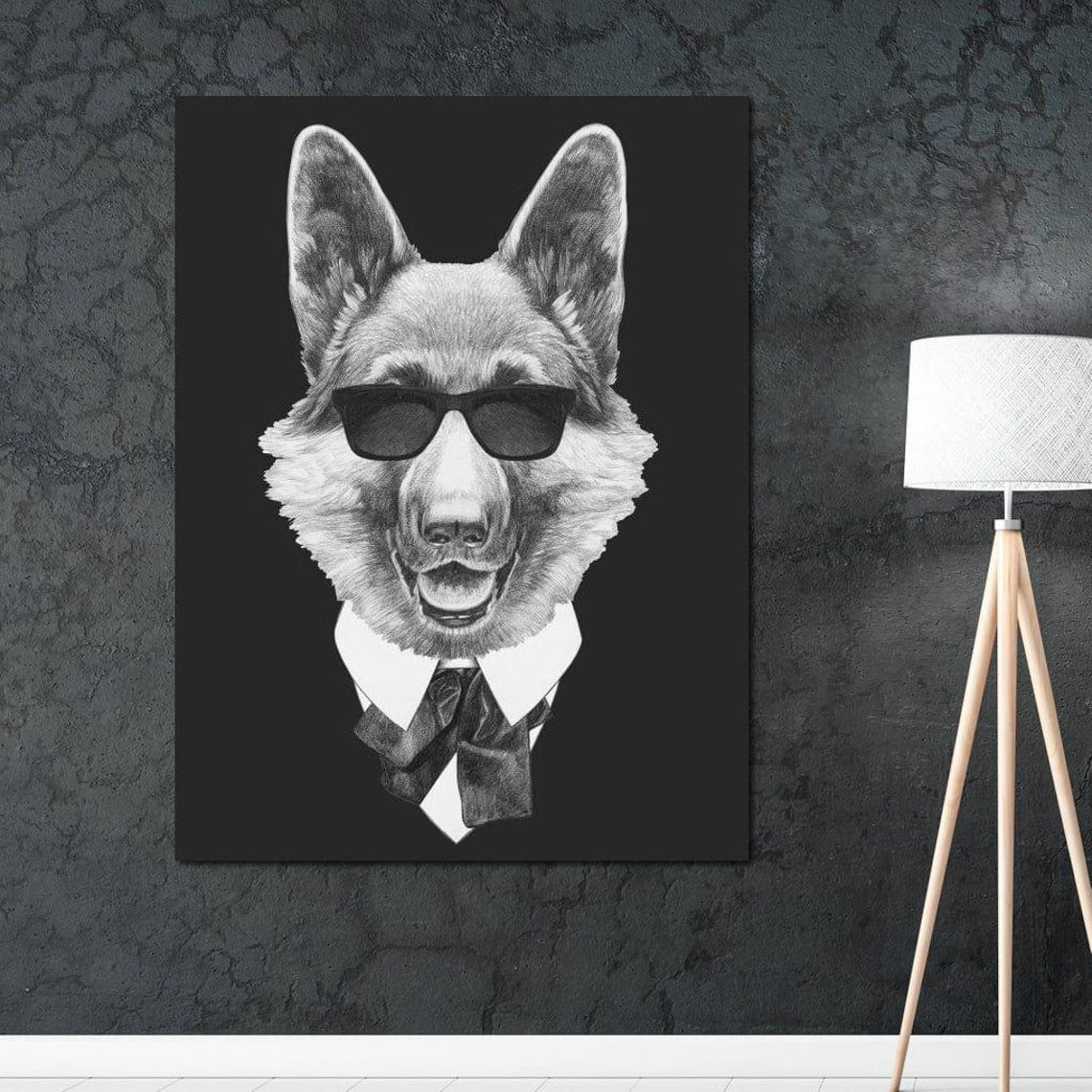 Dressed Up German Shepherd Sunglasses Suit Funny Cool Dog Portrait Art - Image 3