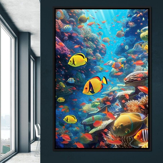 Vivid Fishes Vibrant Underwater Art Tropical Fish Home Decor Colorful Ocean Scene Aquatic Wall Art Coral Reef By Nichecanvas