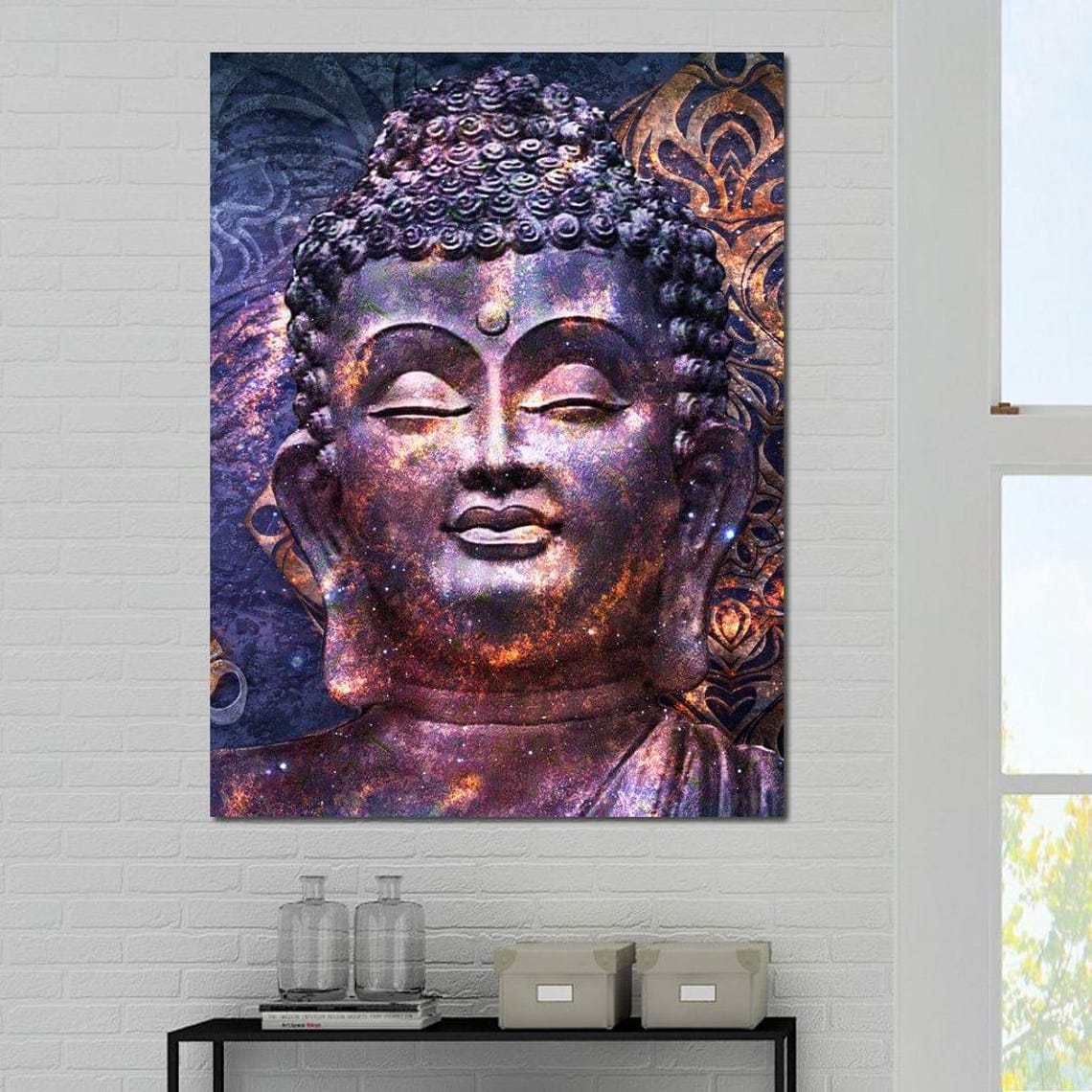 Cosmic Buddha Portrait Galaxy Blue Purple Meditation Wall Art - Image 4