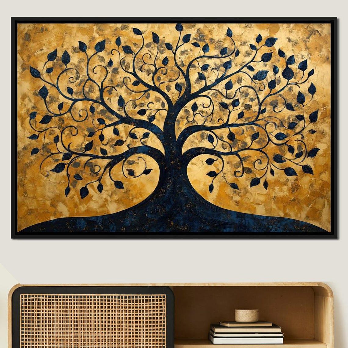 Golden Tree Of Life Navy Branches Gold Leaf Botanical Wall Art Print - Image 4