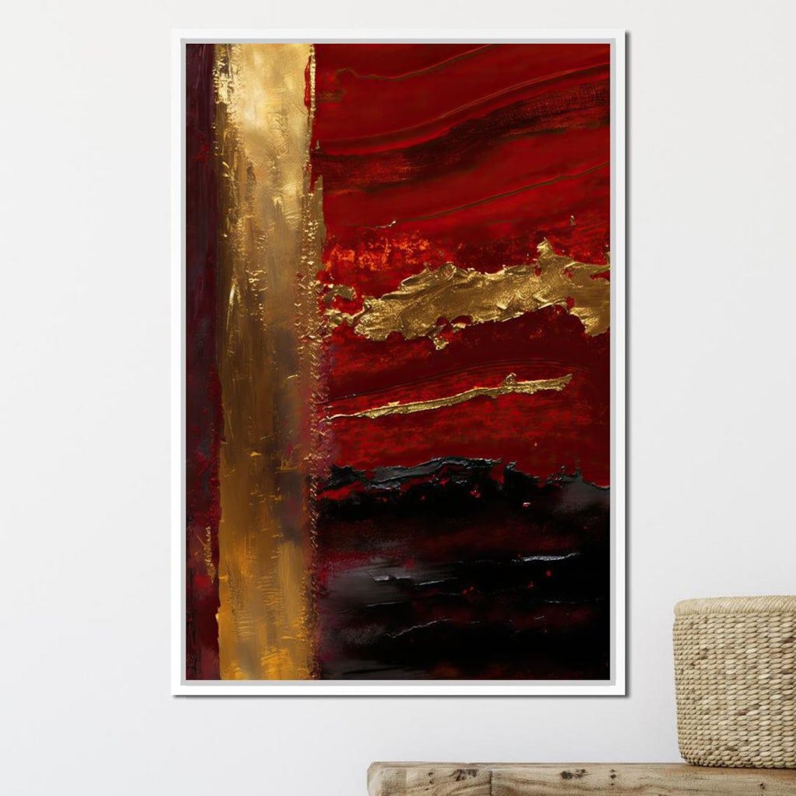 Lush Layers Dark Red Gold Abstract Art Print - Image 3