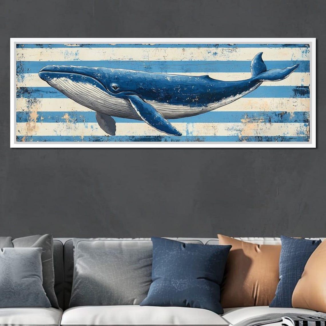 Blue Whale Distressed Striped Coastal Nautical Ocean Decor Poster - Image 4