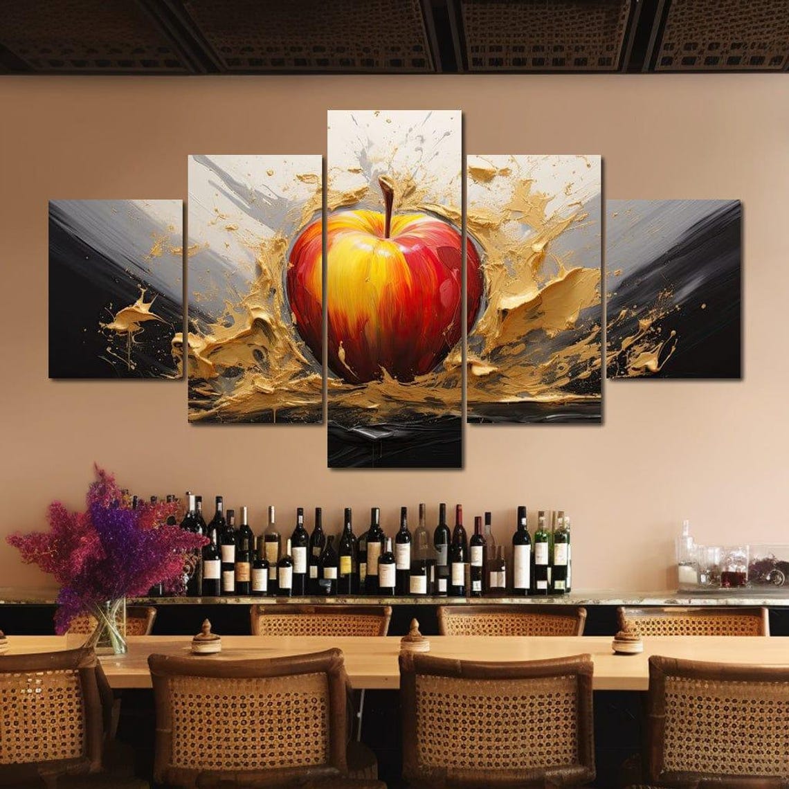 Red Apple Exploding Golden Paint Splash Dramatic Fruit Pop Art Poster - Image 4