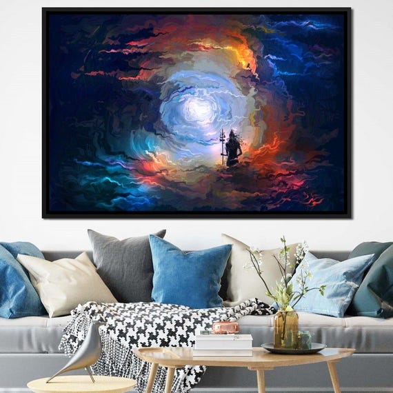 Mahadev Lord Shiva Spiritual Wall Art Colorful Mystic Artwork Hindu Deity Abstract Painting Cosmic Peace Decor By Nichecanvas