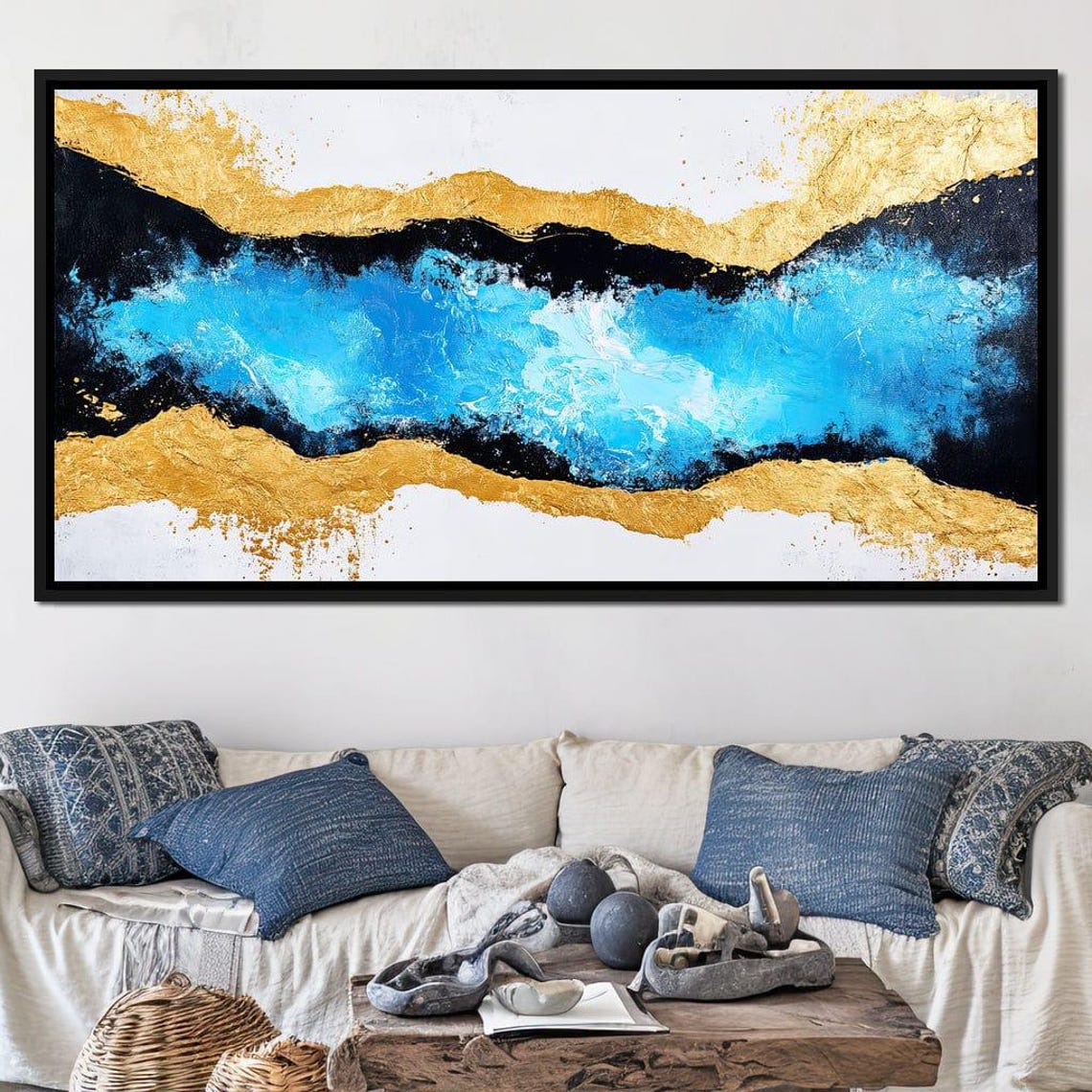Turquoise Ocean Gold Mountain Abstract Coastal Landscape Poster