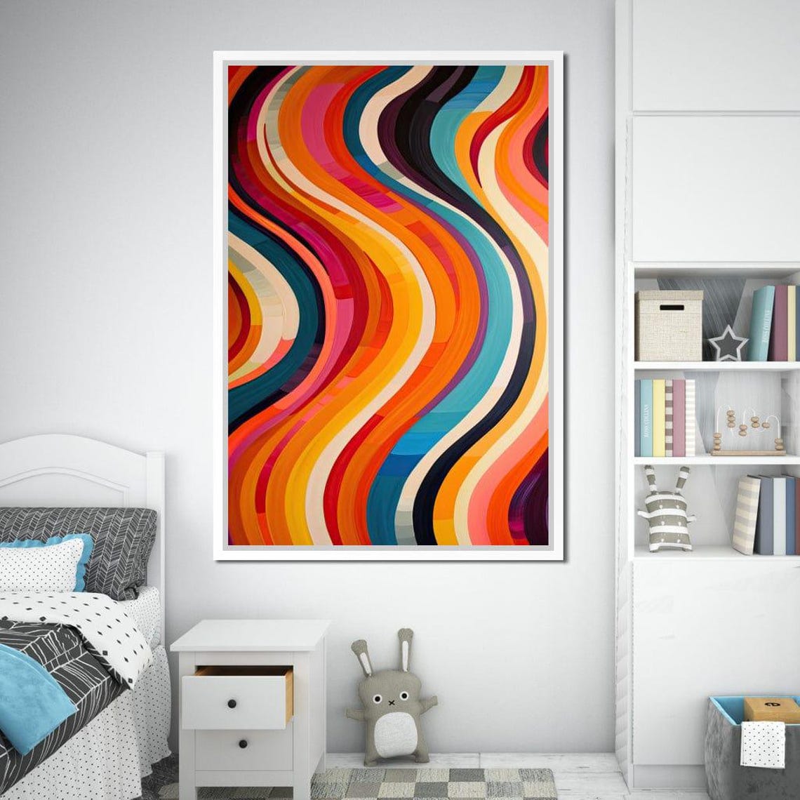 Retro Rainbow Waves Colorful Curvy Stripe Modern Abstract Art Poster - Image 2