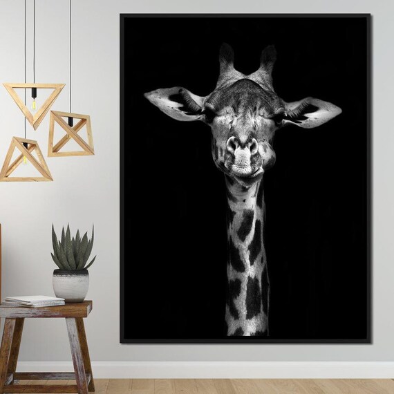 Black And White Giraffe Portrait Monochrome Safari Minimalist Art Poster