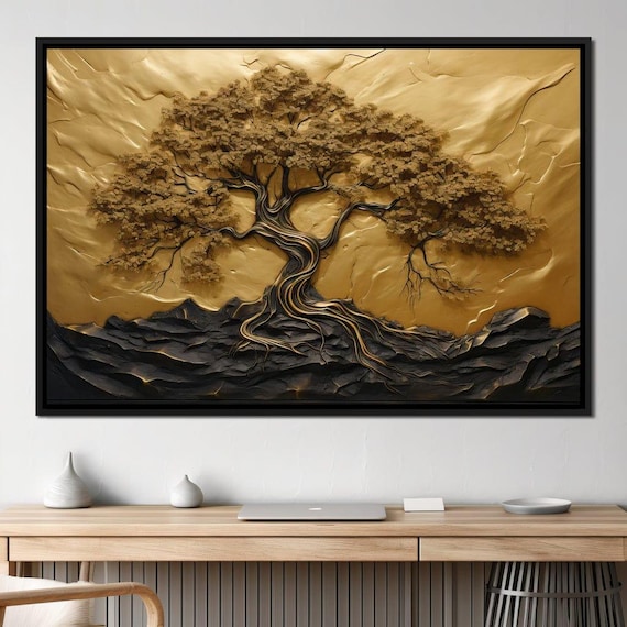 Golden Tree Of Life Gold Wall Art Nature Home Decor Spiritual Artwork Artistic Tree Ethereal Decor Multi Panel By Nichecanvas