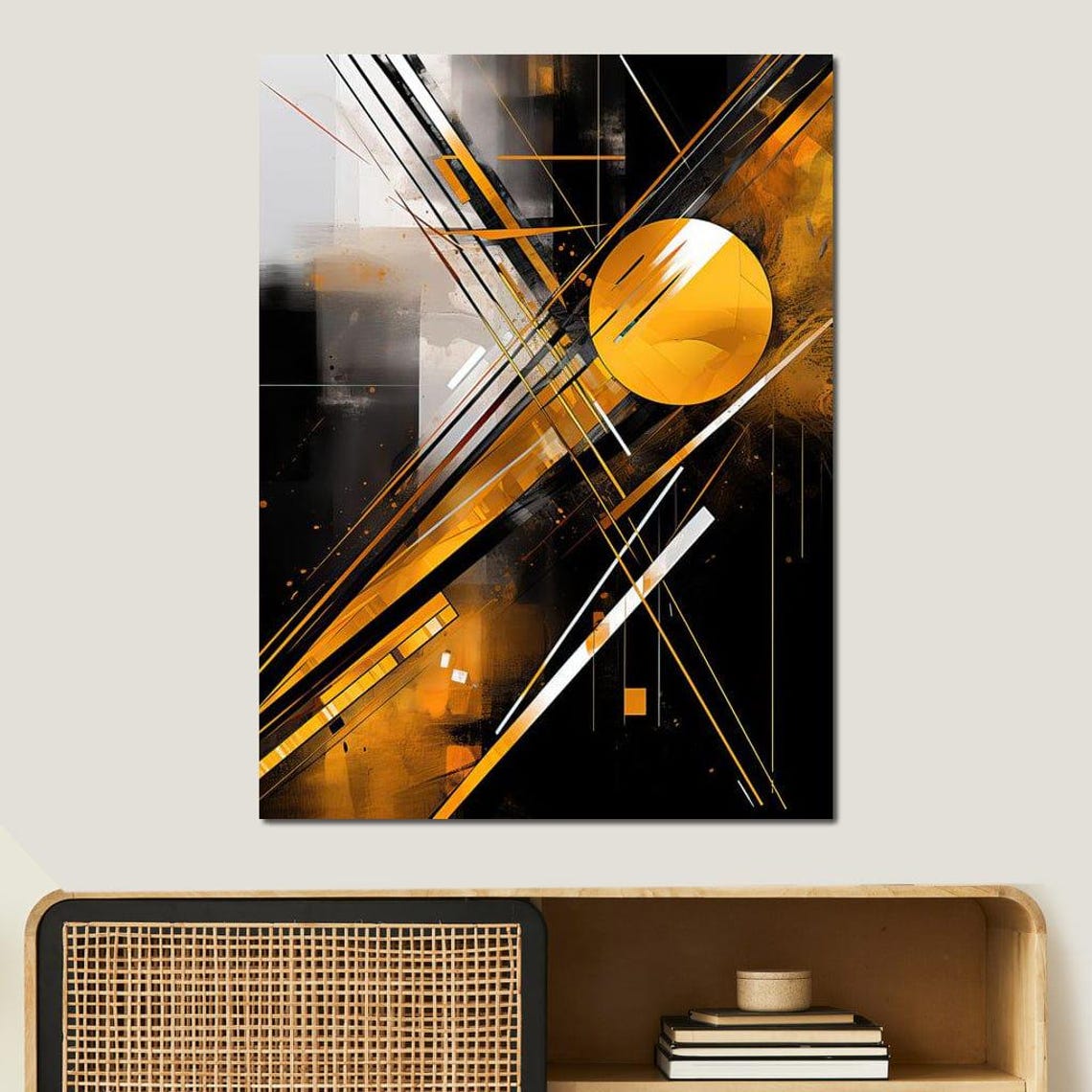 Black Gold Geometric Abstract Golden Sun Lines Modern Minimalist Print - Image 2
