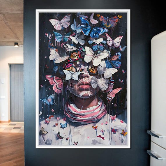 Metamorphosis Of Fluttering Dreams Surreal Butterfly Portrait Art Dreamy Home Decor Psychedelic Wall Art By Nichecanvas