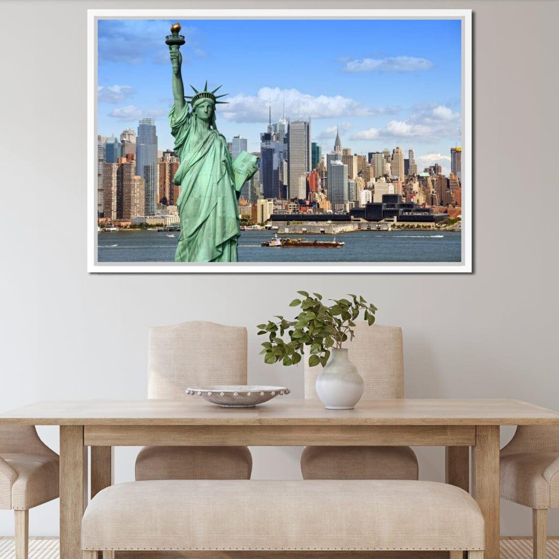 New York City Statue Of Liberty Manhattan Skyline Harbor View Poster