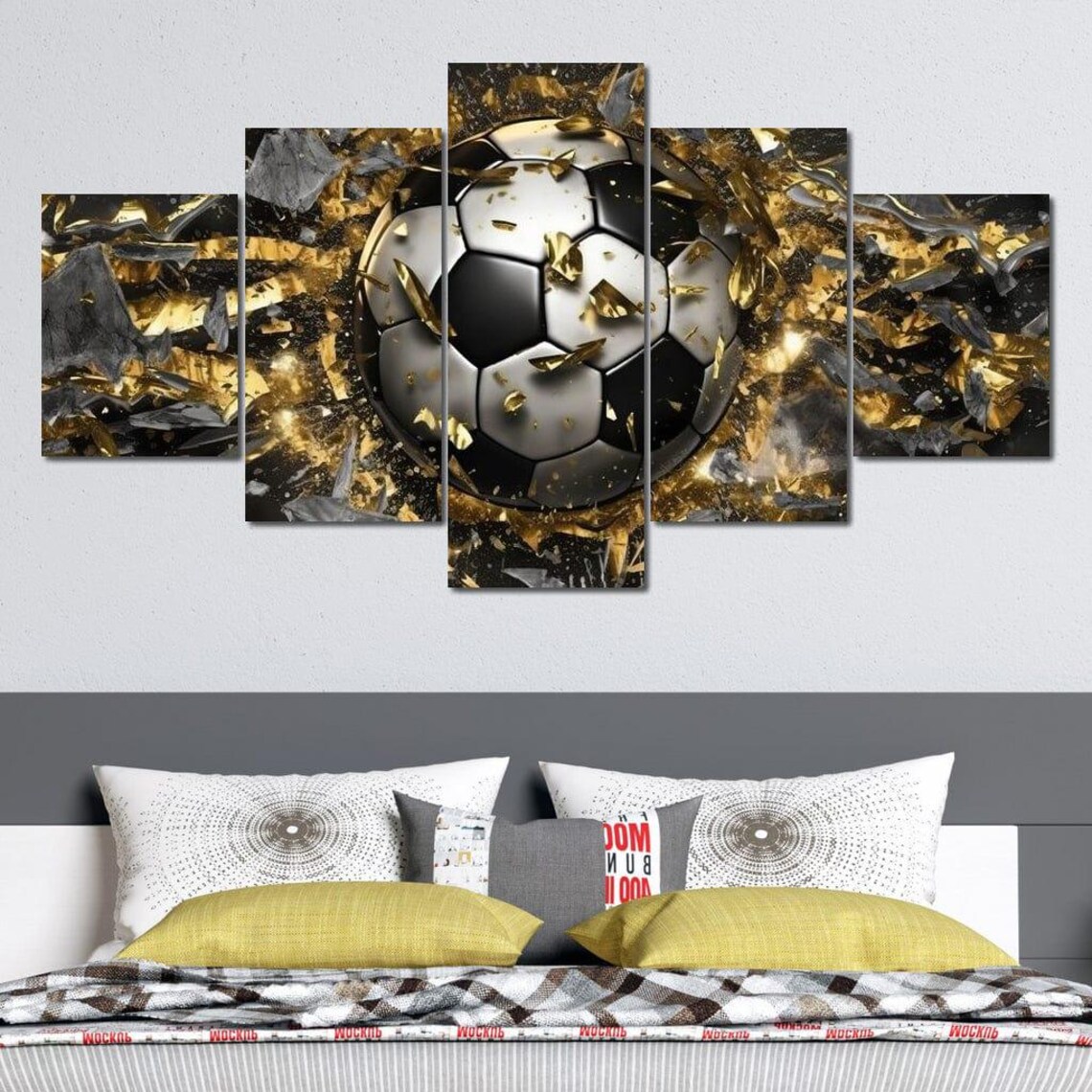 Golden Ball 23 Neal Hackett Soccer Wall Art Sports Decor Gold And Black Home Decoration Living Room Art By Nichecanvas