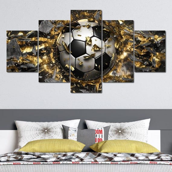 Golden Ball 23 Neal Hackett Soccer Wall Art Sports Decor Gold And Black Home Decoration Living Room Art By Nichecanvas