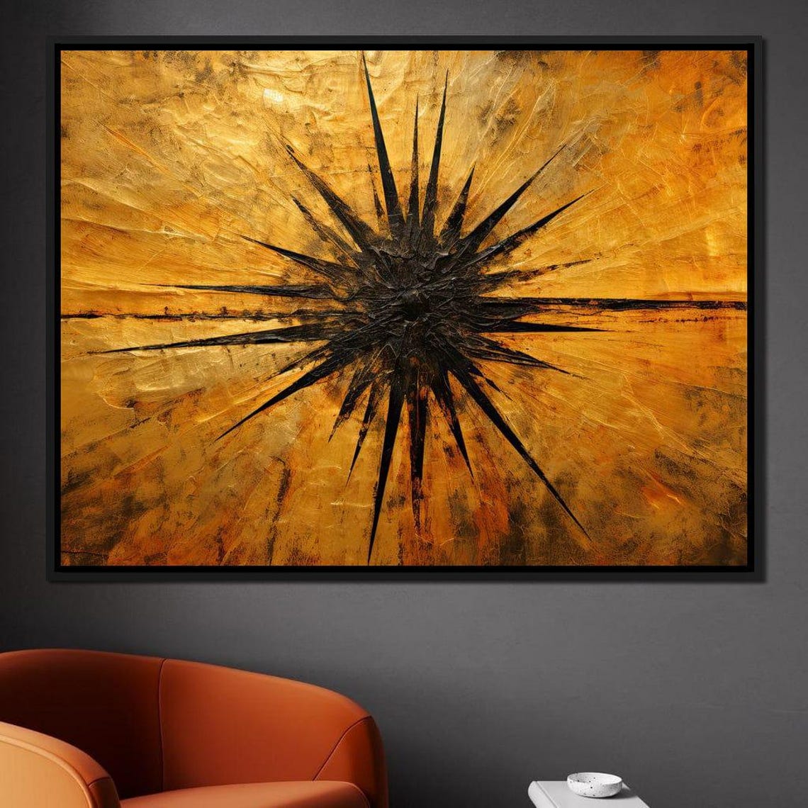 Radiant Dawnlight Explosion Abstract Orange Yellow Sunburst Wall Art Modern Golden Decor Bold Contemporary Art By Nichecanvas - Image 2