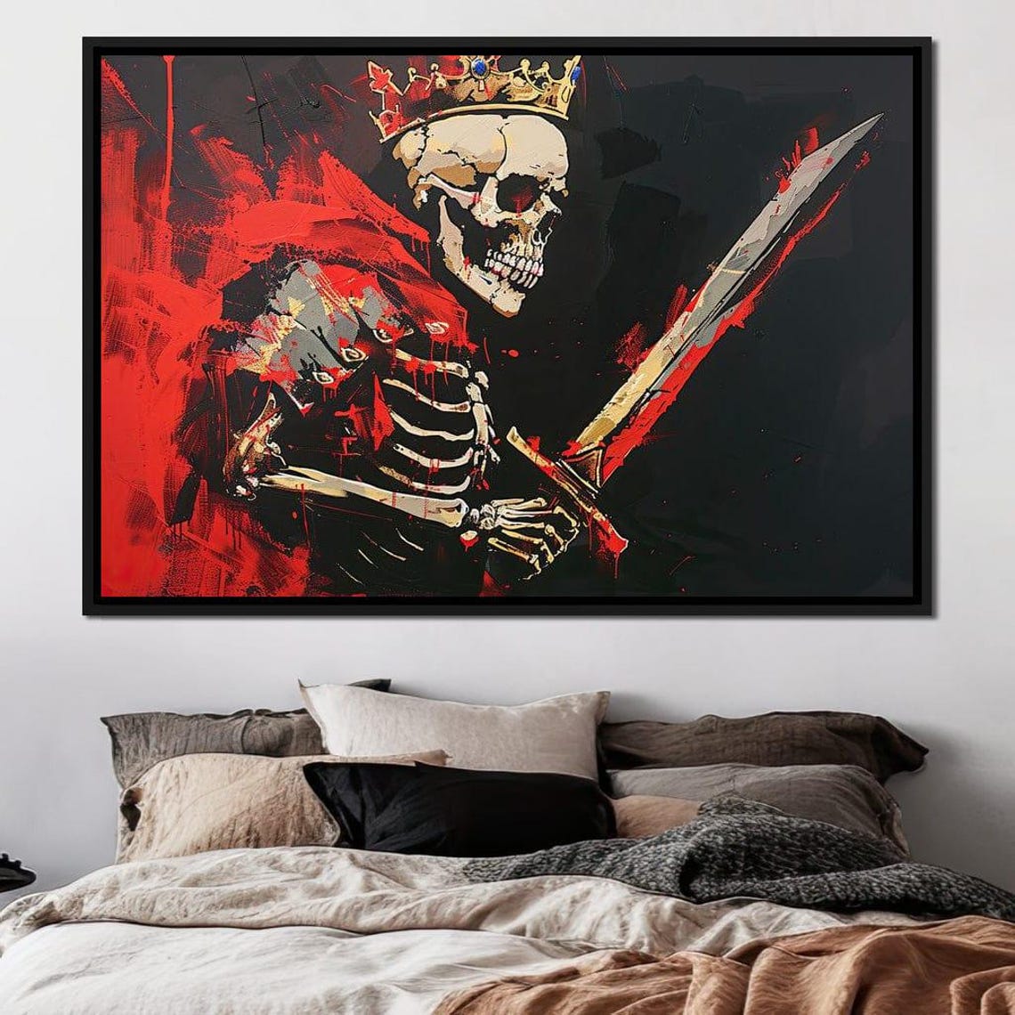 Crowned Skeleton Knight Sword Red Black Gothic Dark Fantasy Print - Image 4