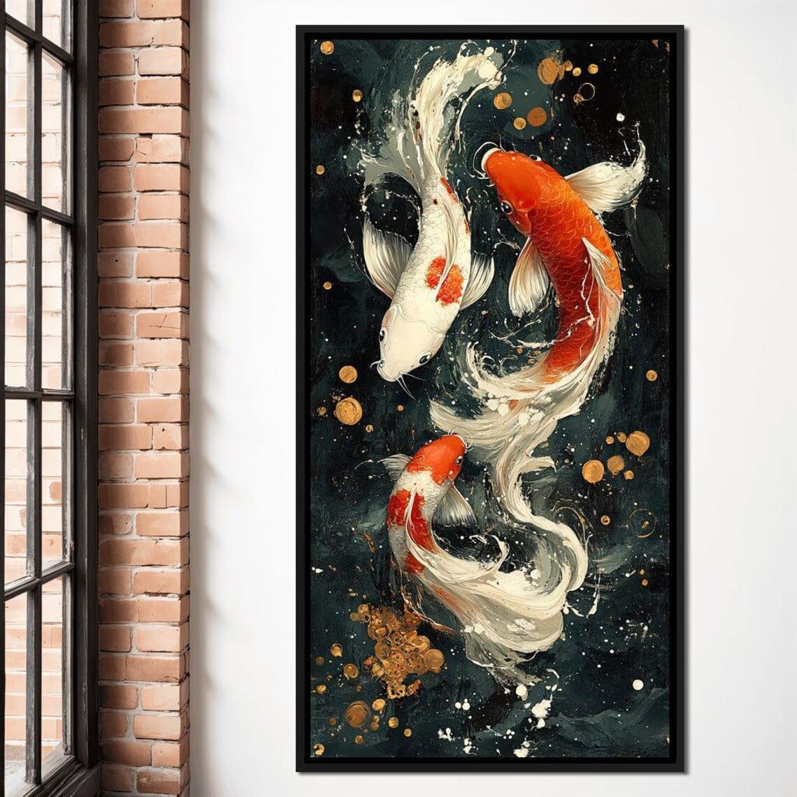 Koi Fish Golden Moon Dark Water Japanese Asian Serene Pair Art Poster - Image 2