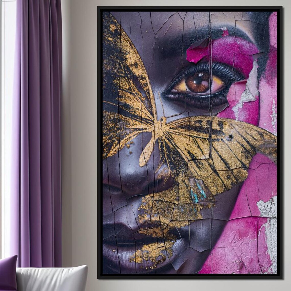 Golden Butterfly Woman Eye Cracked Graffiti Urban Street Art Poster - Image 4