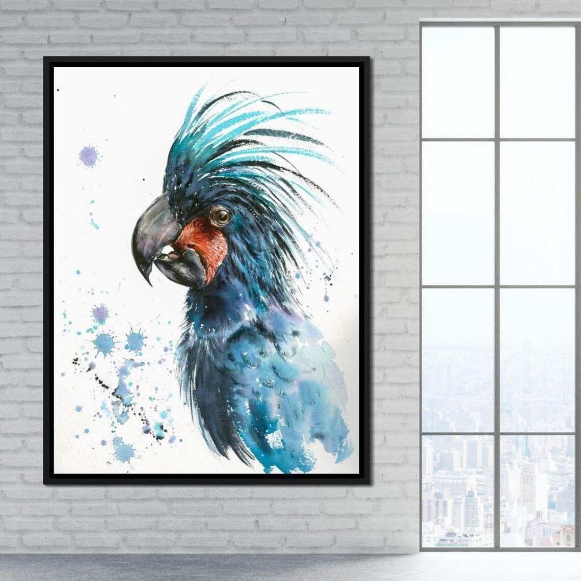 Palm Cockatoo Teal Blue Tropical Bird Watercolor Portrait Wall Art - Image 2