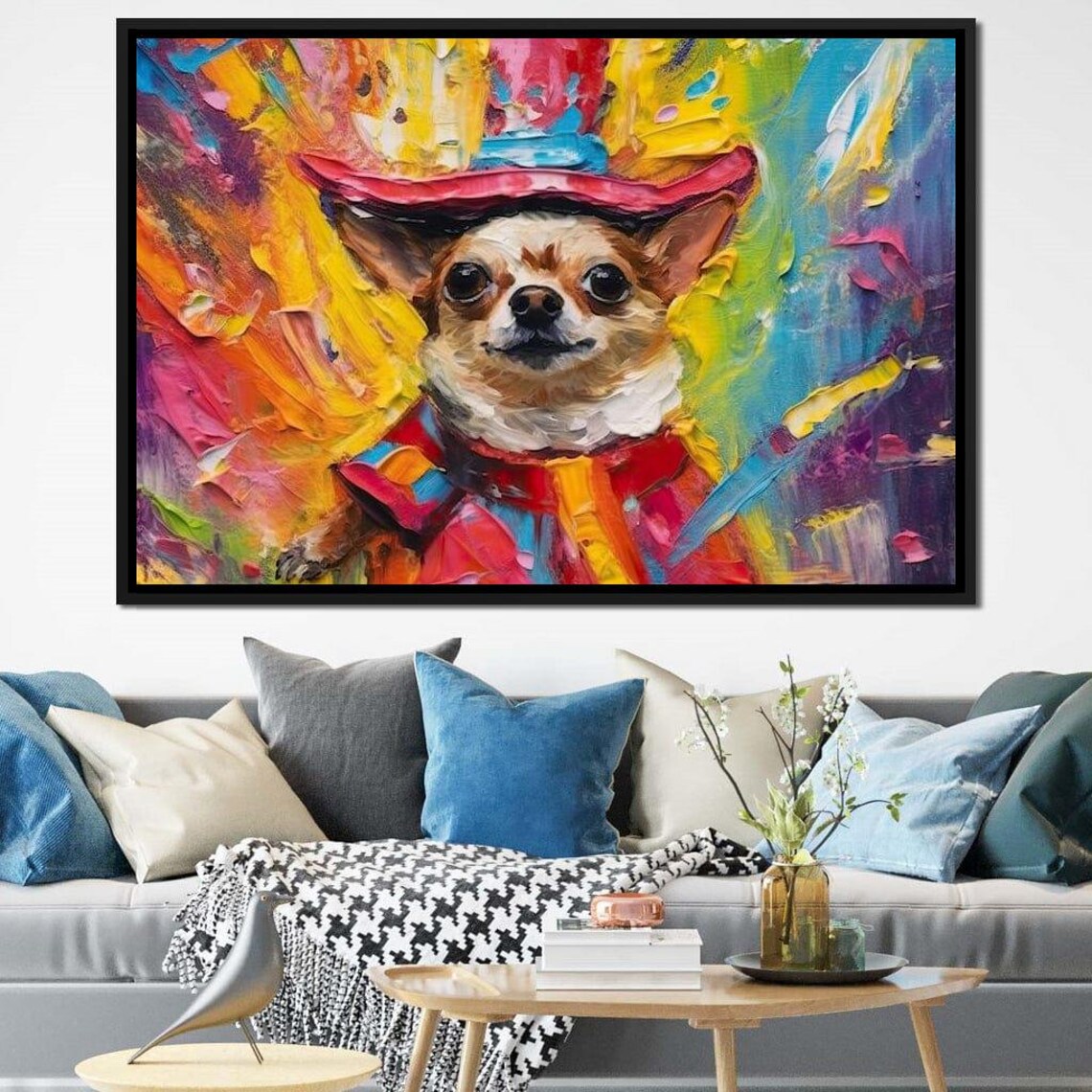 Playful Chihuahua Top Hat Colorful Pop Art Dog Painting Wall Poster - Image 2