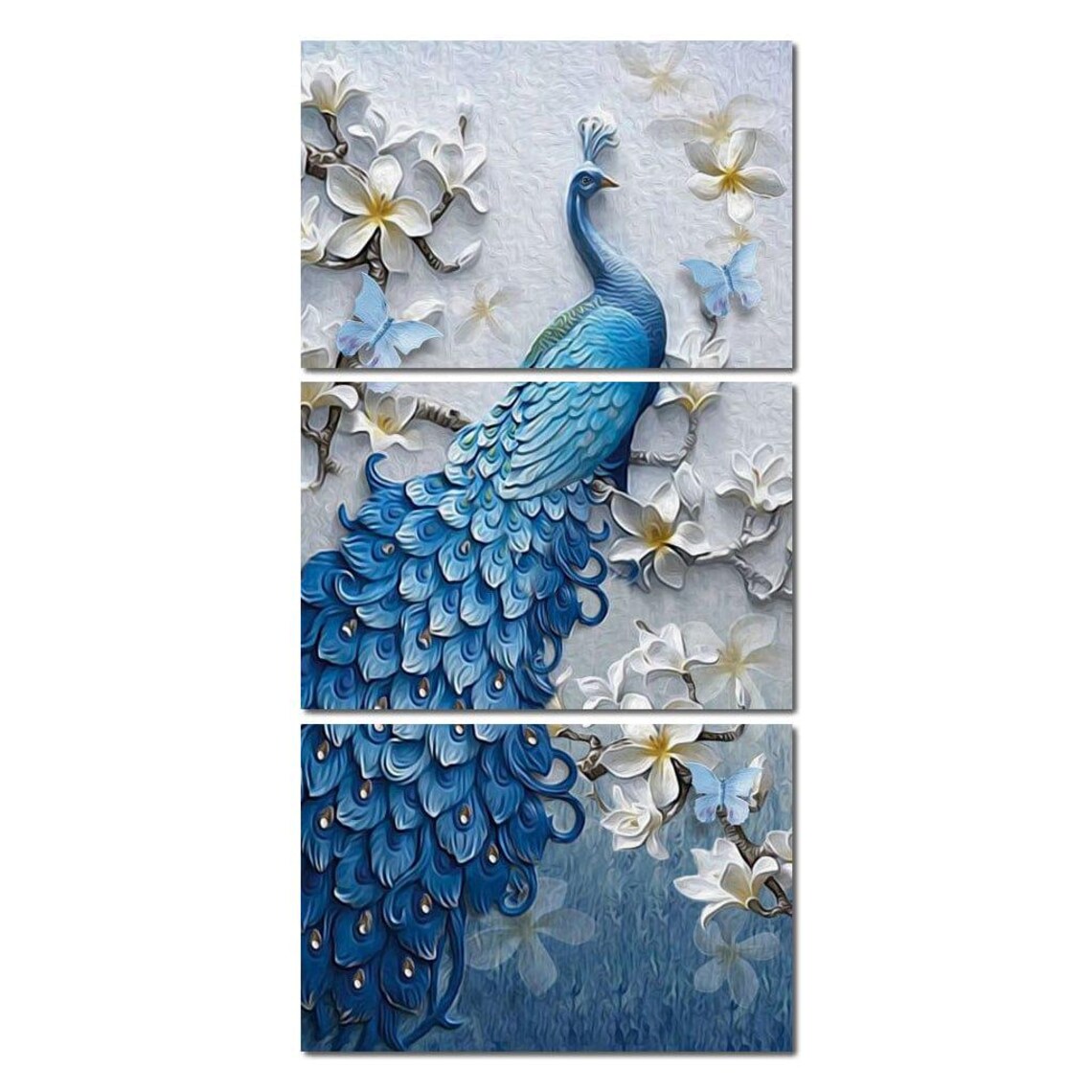 Blue Peacock Flower Set, Vertical Art Print