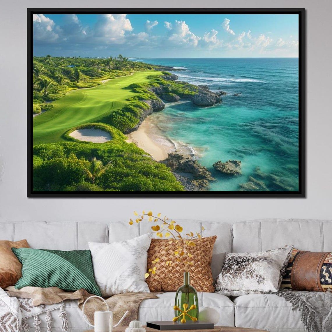 Tropical Golf Course Ocean View Emerald Fairway Coastal Poster