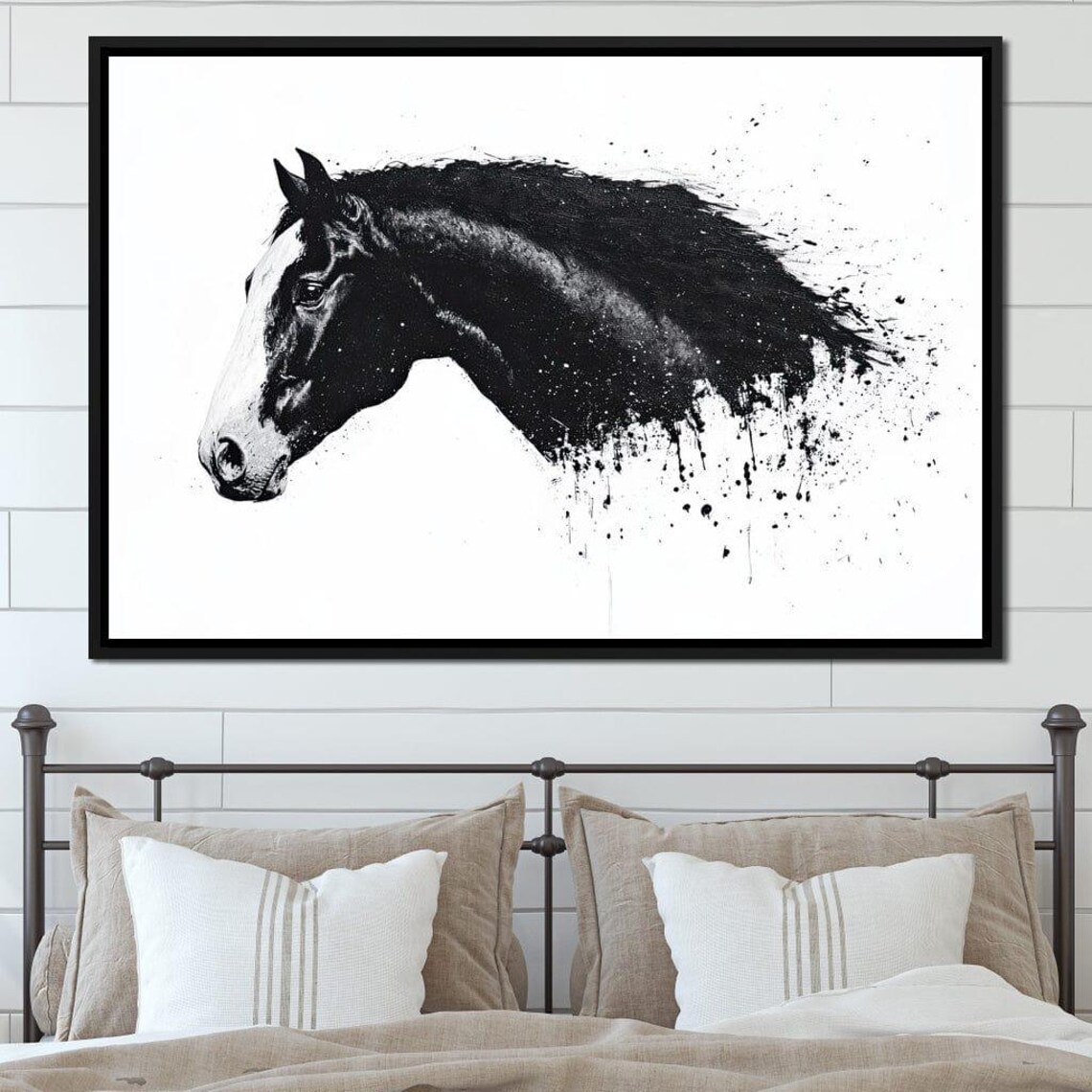 Black Horse Head Silhouette Ink Splash Minimalist Art Poster