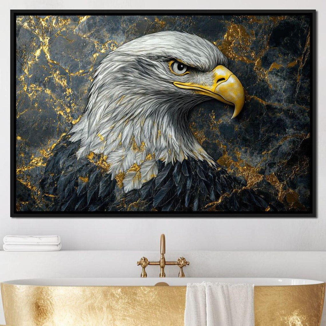 Bald Eagle Gold Marble Portrait Majestic Bird of Prey Wildlife Poster - Image 3