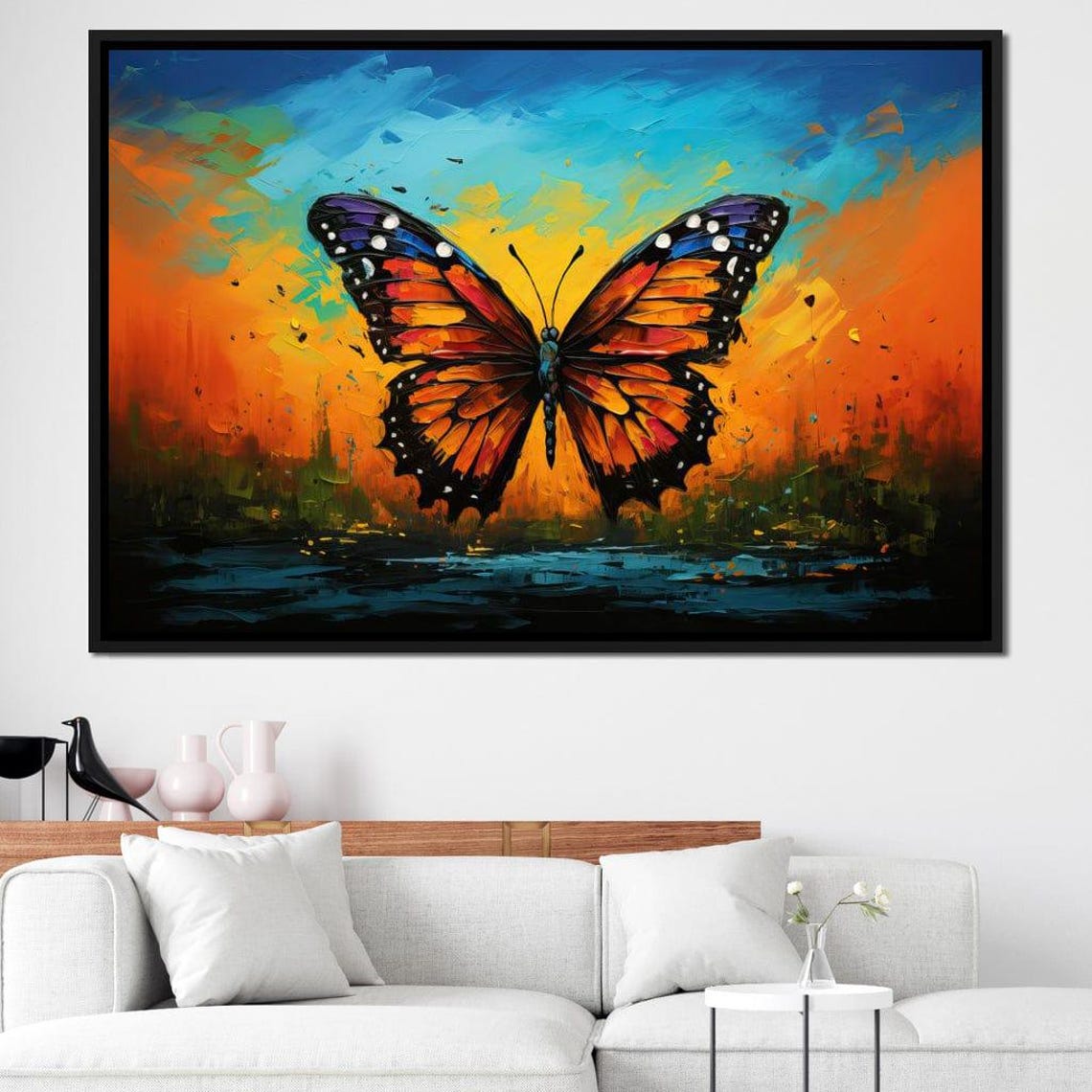 Monarch Butterfly Sunset Sky Five Panel Vibrant Nature Wall Art Poster - Image 3