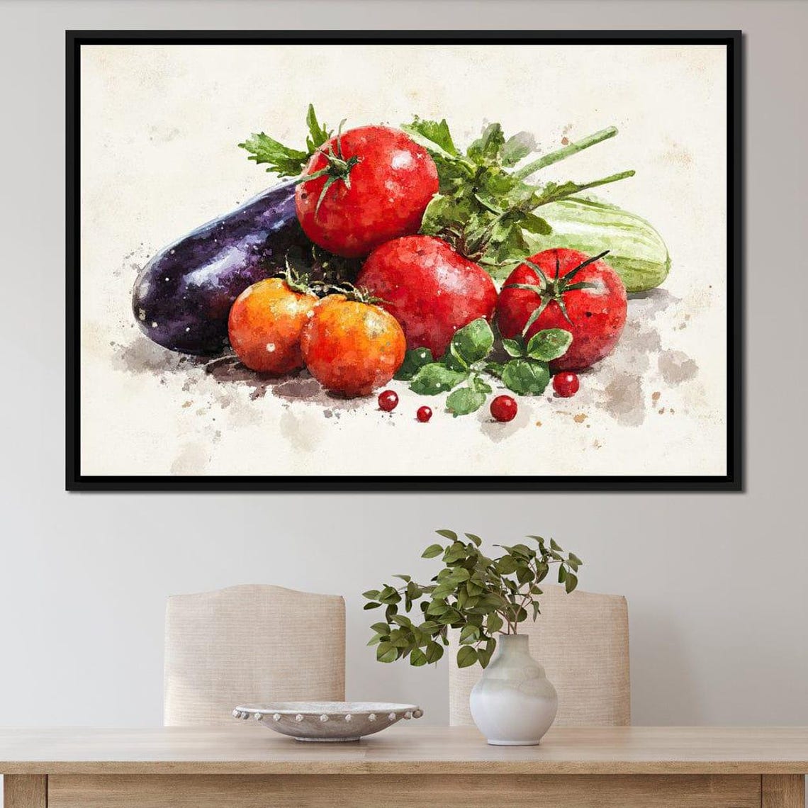 Watercolor Garden Vegetables Eggplant Tomato Zucchini Kitchen Poster - Image 3