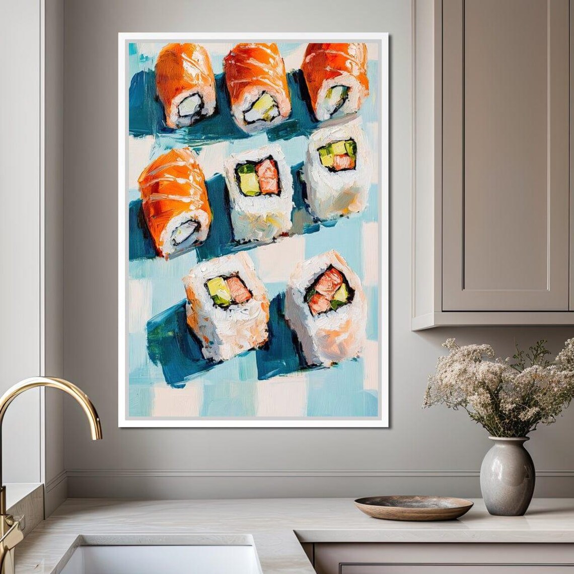 Salmon Sushi Rolls Avocado Cream Cheese Blue Checkered Kitchen Poster - Image 4