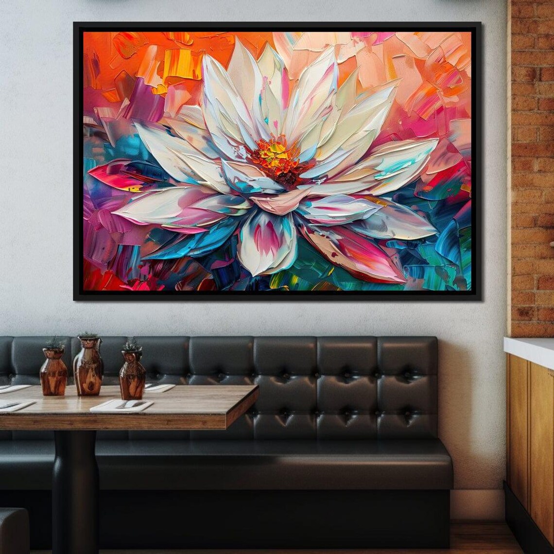 White Bloom Rainbow Impasto Macro Flower Painting Art Poster - Image 2