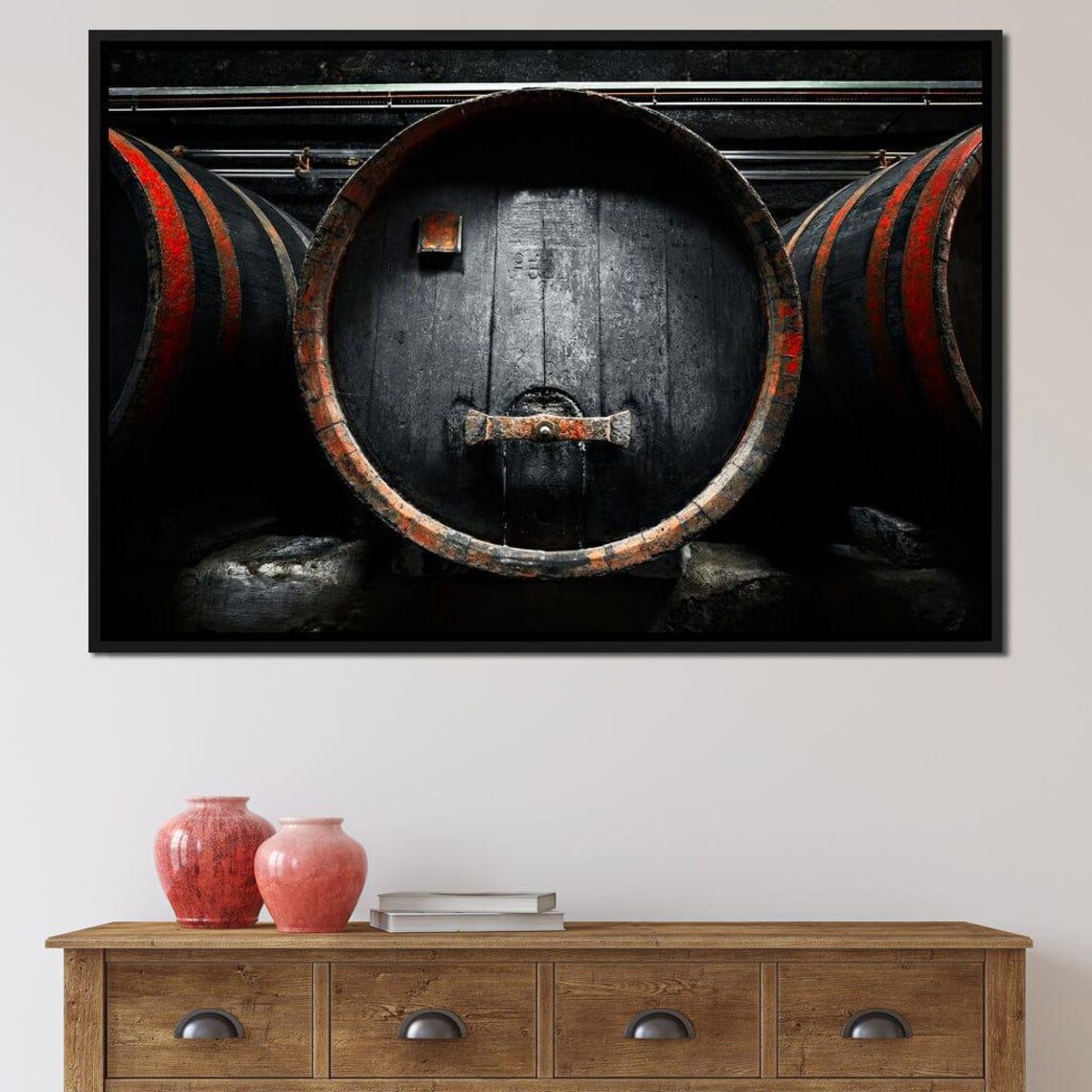 Old Wooden Wine Barrels Dark Cellar Rustic Vintage Wall Art Print Poster - Image 2