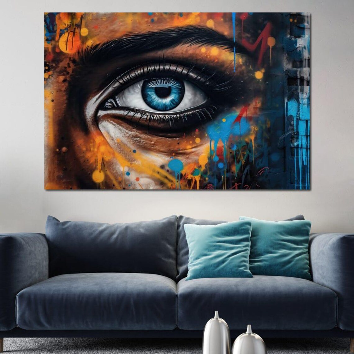 Blue Eye Graffiti Street Art Bold Colorful Urban Modern Wall Art - Image 3