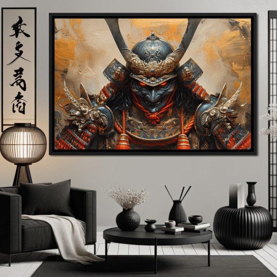 Dark Samurai Armor Warrior Portrait Gold Japanese Fantasy Art Print