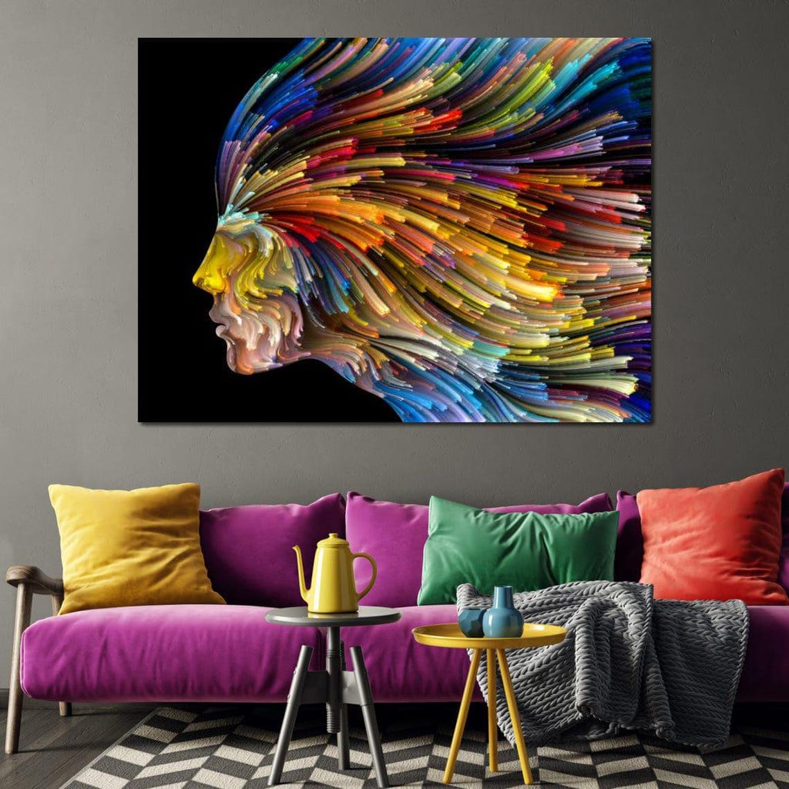 Psychedelic Rainbow Face Colorful Abstract Portrait Art Poster - Image 3