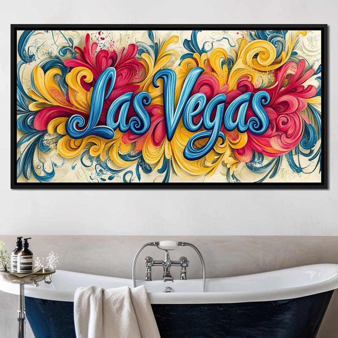 Las Vegas Blue Script Colorful Swirl Floral Typography City Art Poster - Image 3