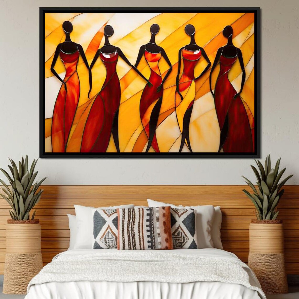 Sisterhood of Five Red Dresses Amber Silhouette Unity Wall Art - Image 2