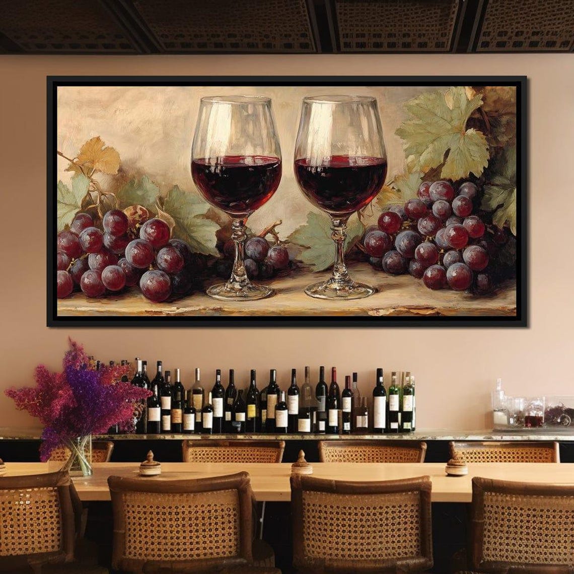 Red Wine Glasses And Grape Clusters Vintage Rustic Kitchen Bar Print