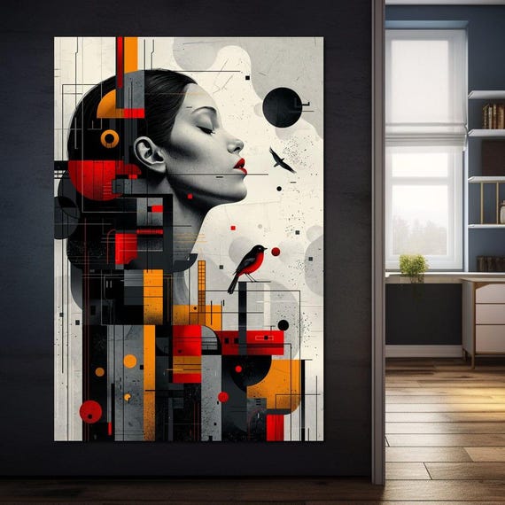 Cityscape Reverie Silhouette Modern Wall Art Abstract City Urban Decor Geometric Face Female Silhouette By Nichecanvas