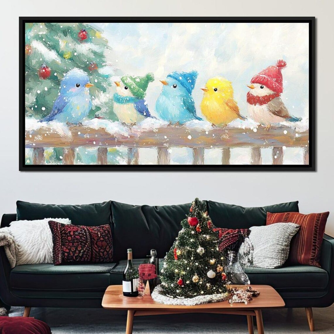 Five Colorful Birds In Knit Hats On Snowy Branch Winter Holiday Poster - Image 4