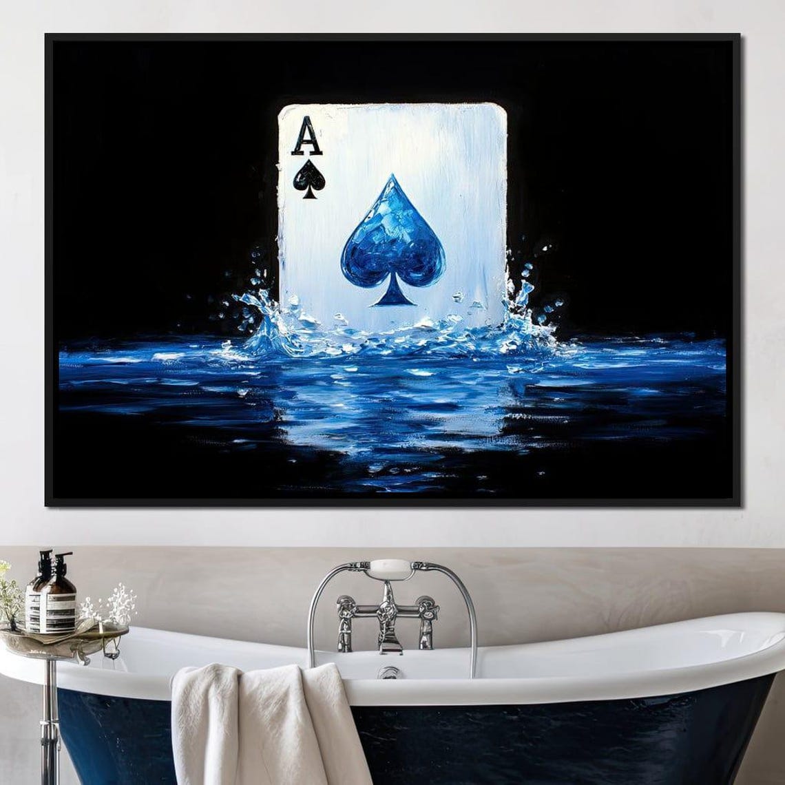 Ace Of Spades Blue Water Splash Oil Painting Poker Card Poster - Image 2