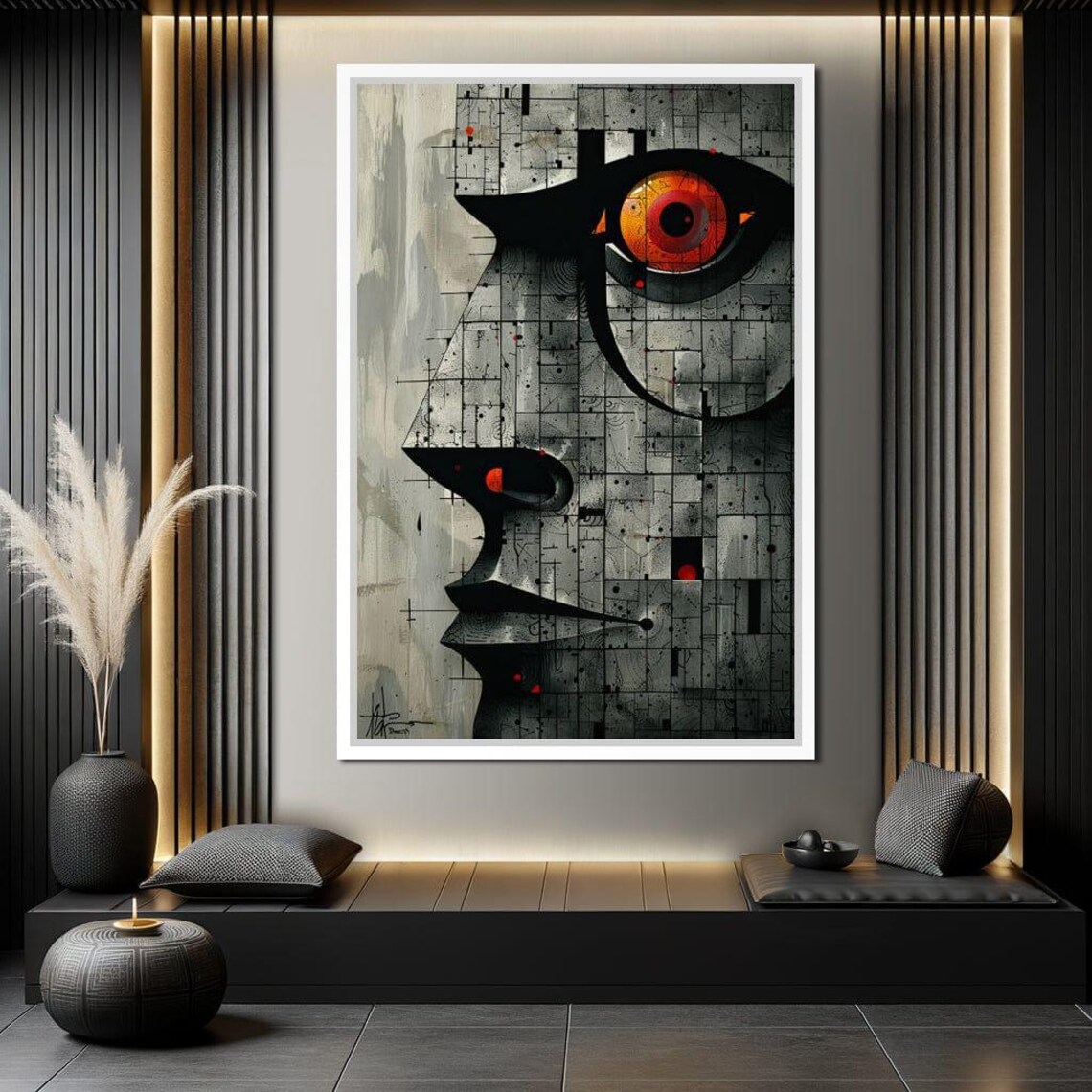 Enigmatic Mosaic Face Profile Fractal Red Eye Geometric Art Poster - Image 2